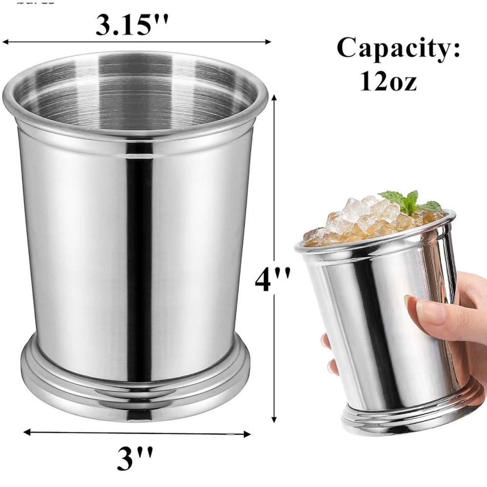 Stainless Steel Mint Julep Cups 12oz Silver Cocktail Tumbler Set Barware